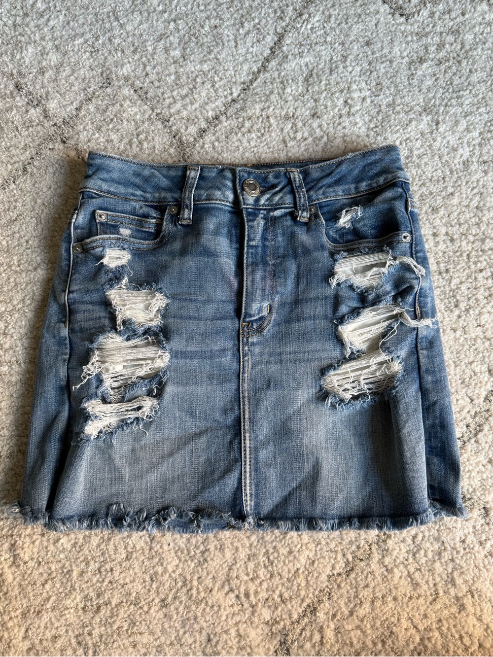 American Eagle Outfitters Ripped Blue Denim Mini Skirt Size 4